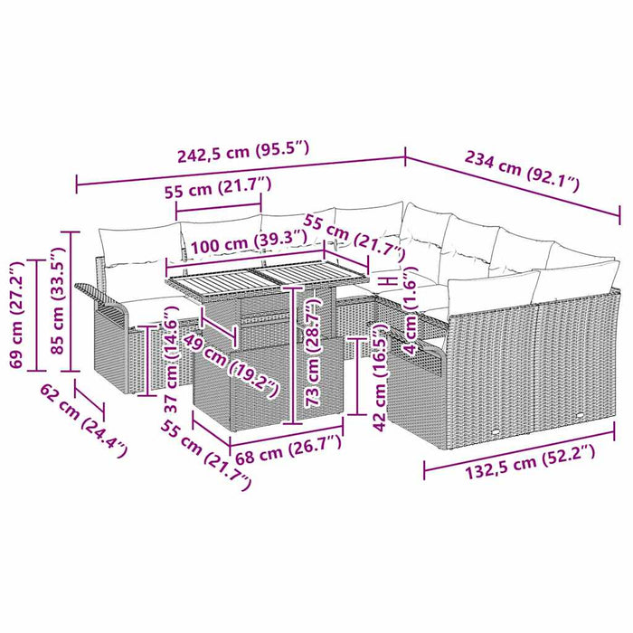 Set de canapele pentru grădină cu pernă 9 pcs negru și crem - WALTI WALTI