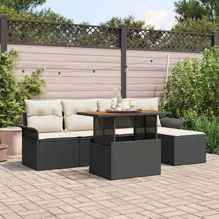 Set de canapele pentru grădină cu pernă 6 pcs negru și crem - WALTI WALTI