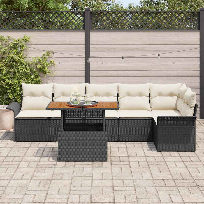 Set de canapele pentru grădină cu pernă 7 pcs negru și crem - WALTI WALTI