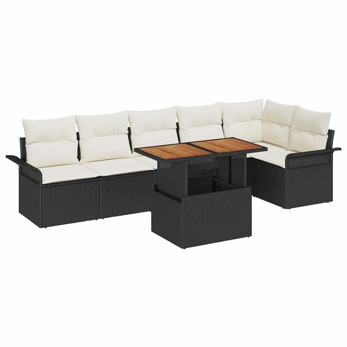 Set de canapele pentru grădină cu pernă 7 pcs negru și crem - WALTI WALTI