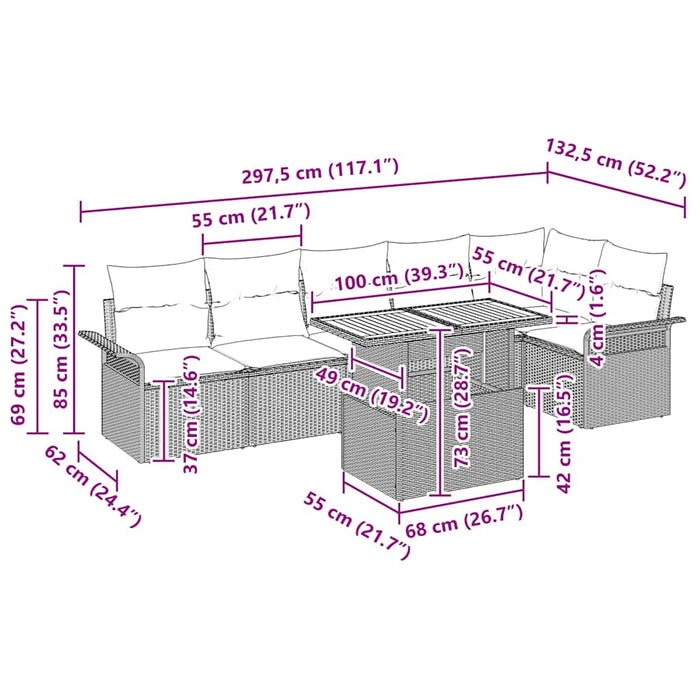 Set de canapele pentru grădină cu pernă 7 pcs negru și crem - WALTI WALTI