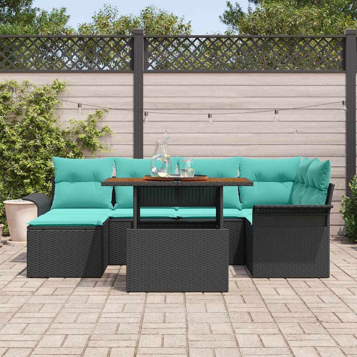 Set de canapele pentru grădină cu pernă 7 pcs Negru și albastru WALTI