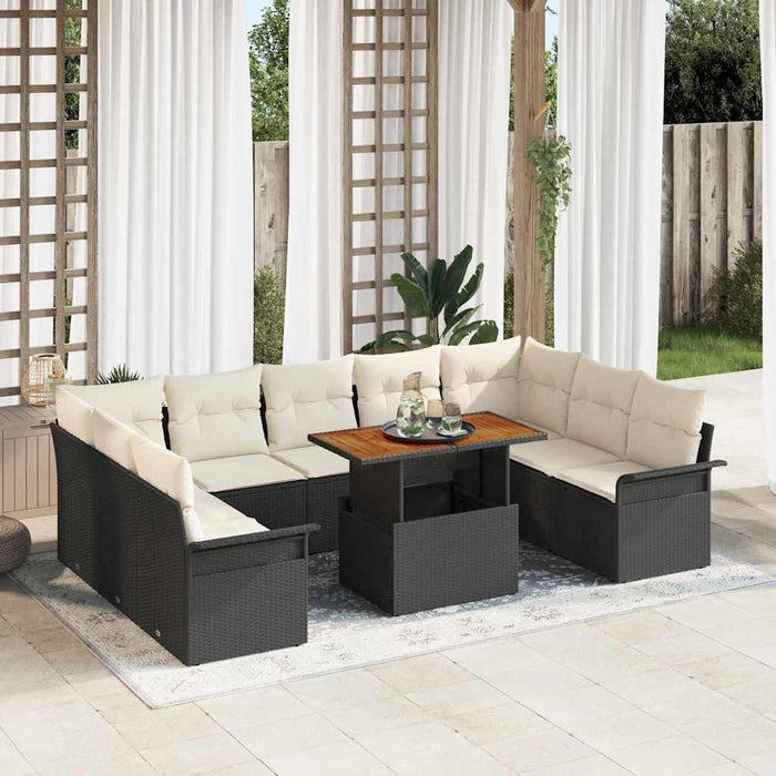 Set de canapele pentru grădină cu pernă 10 pcs negru și crem - WALTI WALTI