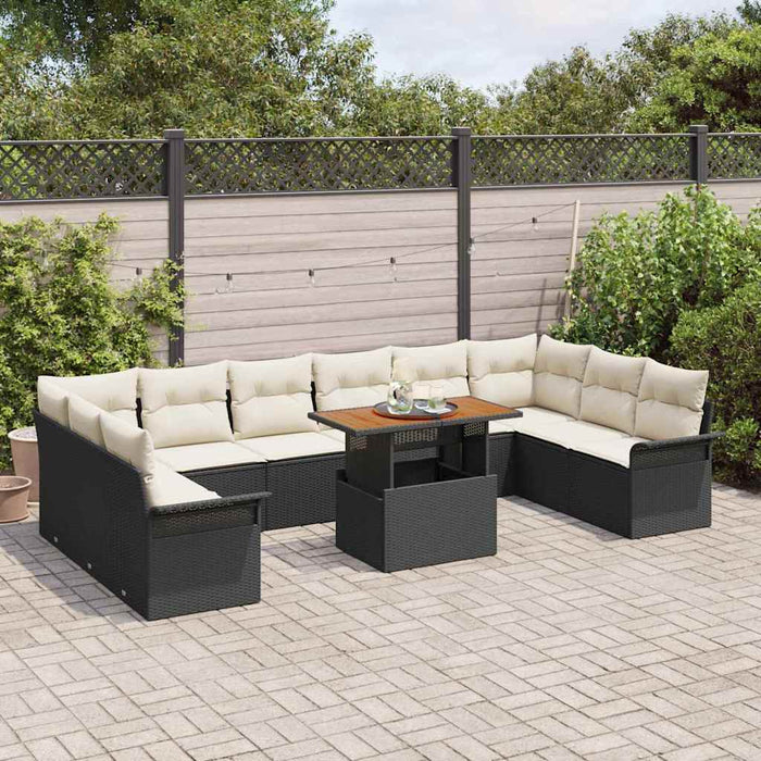 Set de canapele pentru grădină cu pernă 11 pcs negru și crem - WALTI WALTI