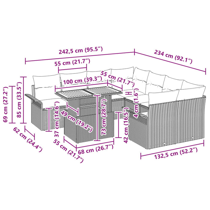 Set de canapele pentru grădină 11 pcs Gri și albastru marin WALTI