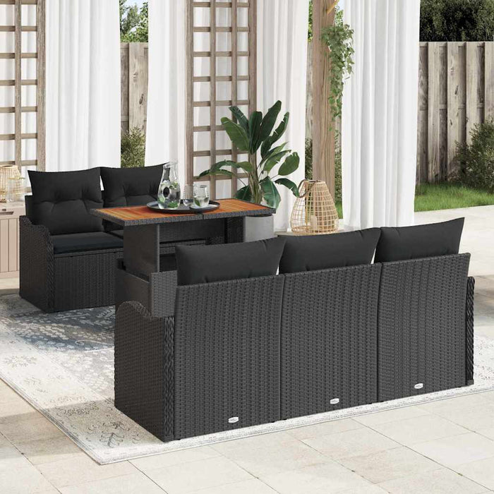 Set de canapele pentru grădină cu pernă 6 pcs Negru poliratan - WALTI WALTI