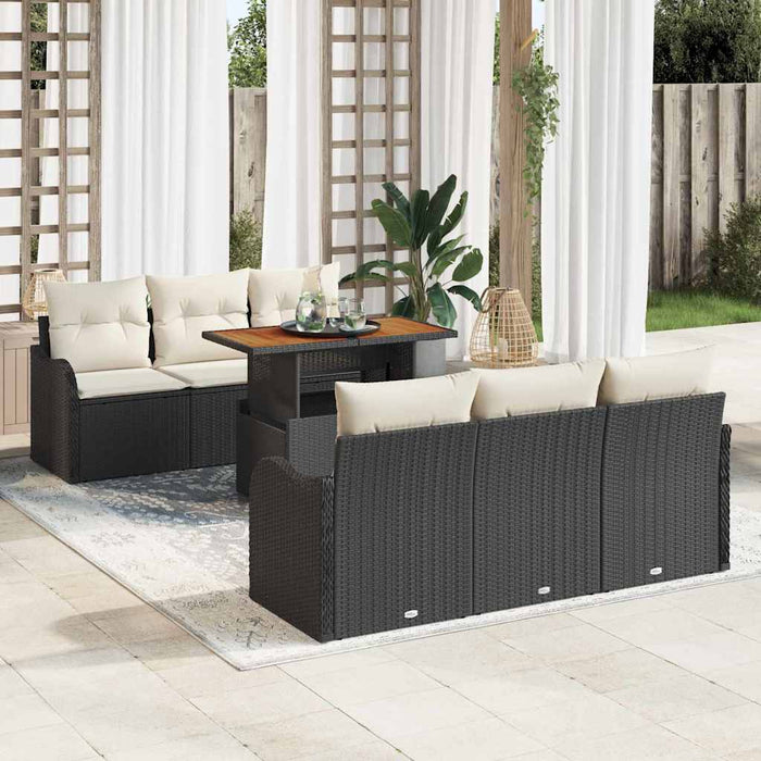 Set de canapele pentru grădină cu pernă 7 pcs negru și crem - WALTI WALTI