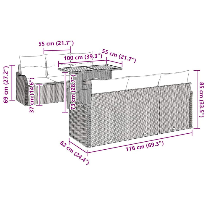 Set de canapele pentru grădină cu pernă 7 pcs negru și crem - WALTI WALTI