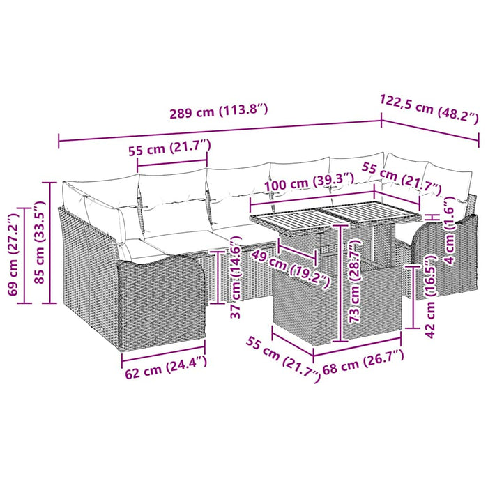 Set de canapele pentru grădină cu pernă 8 pcs negru și crem - WALTI WALTI