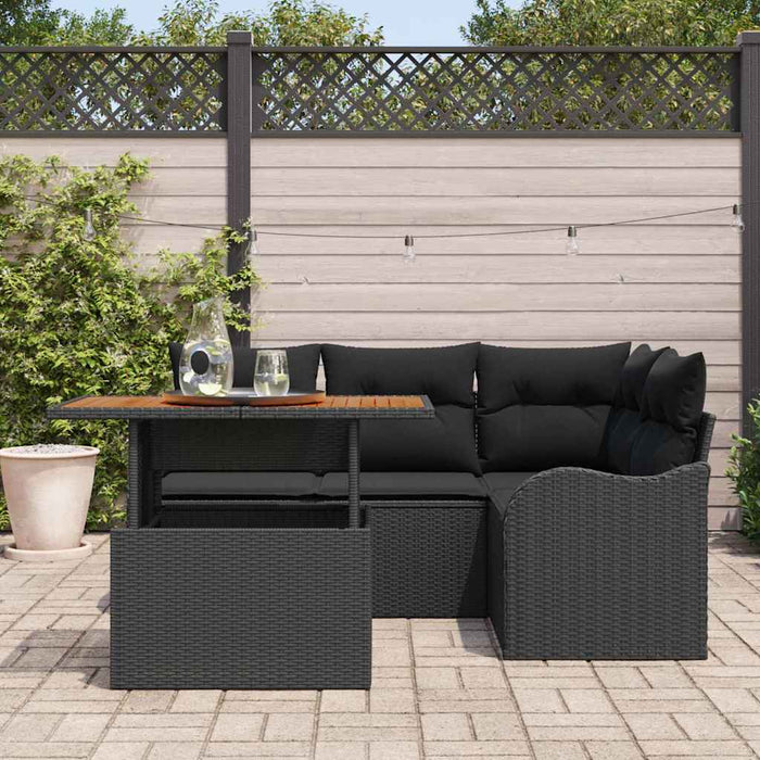 Set de canapele pentru grădină cu pernă 5 pcs Negru poliratan - WALTI WALTI