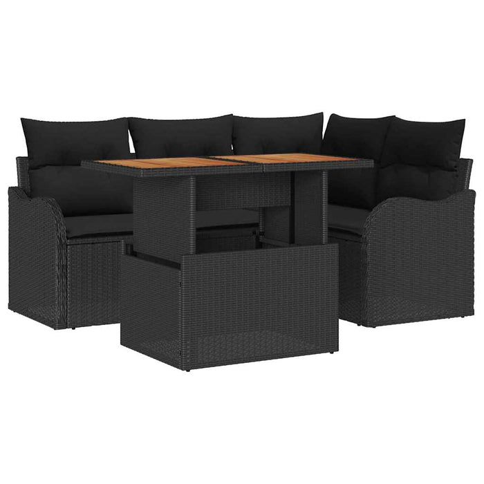 Set de canapele pentru grădină cu pernă 5 pcs Negru poliratan - WALTI WALTI