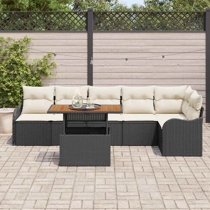 Set de canapele pentru grădină cu pernă 7 pcs negru și crem - WALTI WALTI