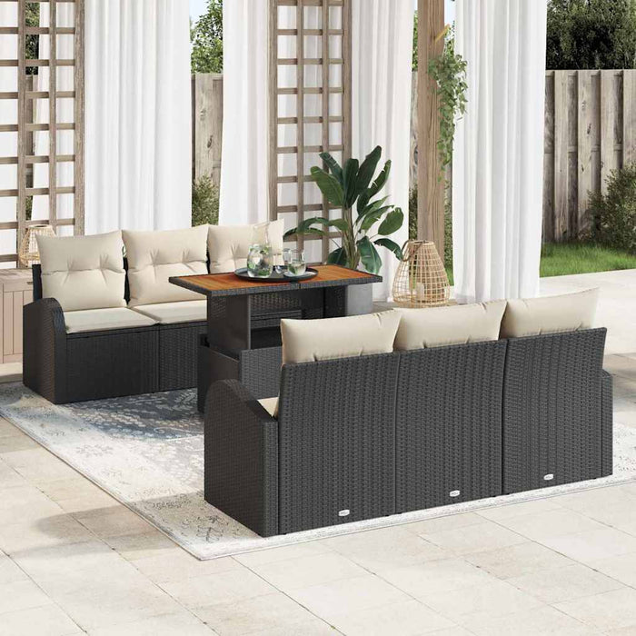Set de canapele pentru grădină cu pernă 7 pcs negru și crem - WALTI WALTI