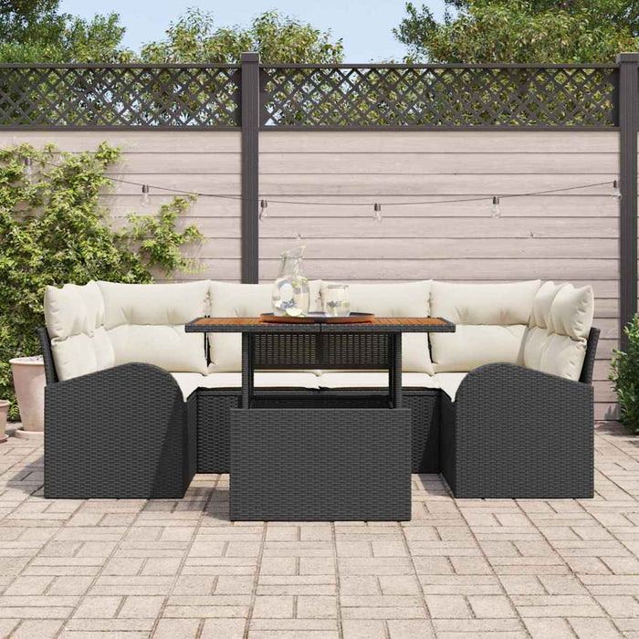 Set de canapele pentru grădină cu pernă 7 pcs negru și crem WALTI