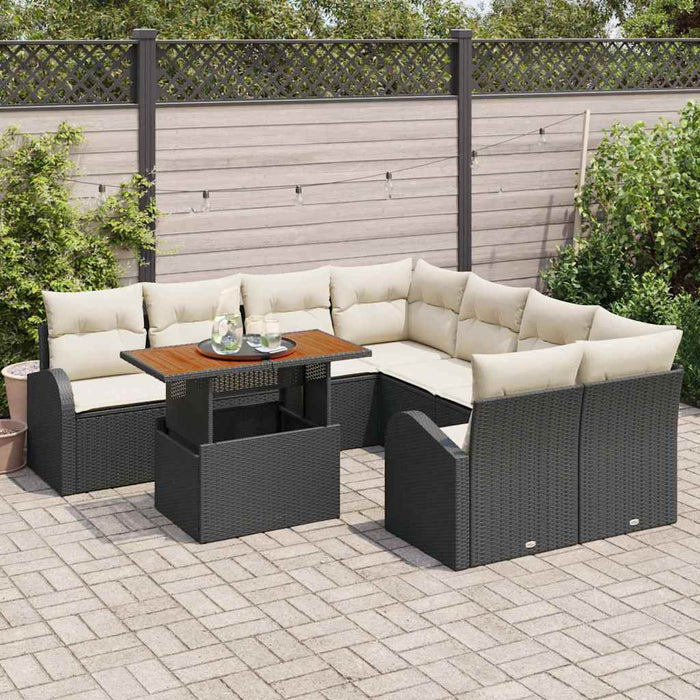 Set de canapele pentru grădină cu pernă 9 pcs negru și crem - WALTI WALTI