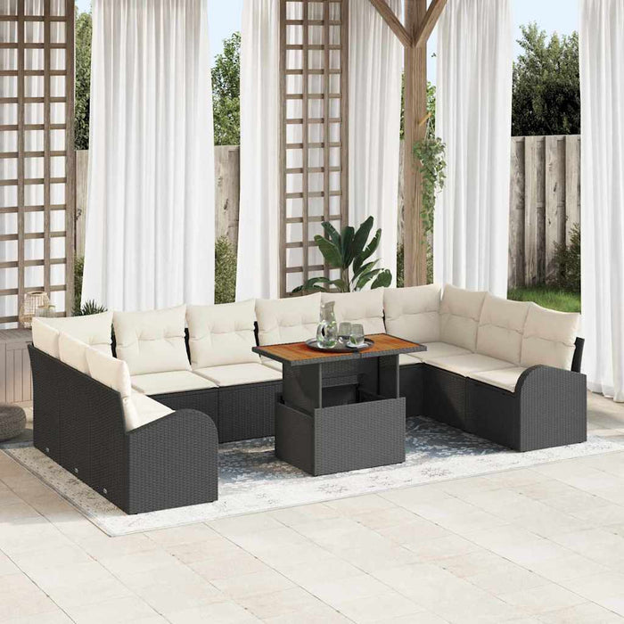 Set de canapele pentru grădină cu pernă 11 pcs negru și crem - WALTI WALTI
