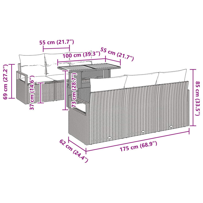 Set de canapele pentru grădină cu pernă 7 pcs Negru și albastru - WALTI WALTI