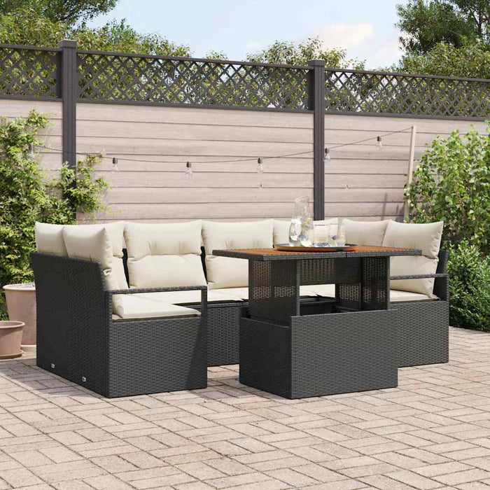 Set de canapele pentru grădină cu pernă 7 pcs negru și crem - WALTI WALTI