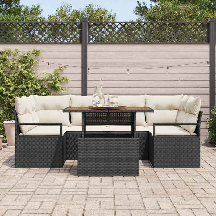 Set de canapele pentru grădină cu pernă 7 pcs negru și crem - WALTI WALTI