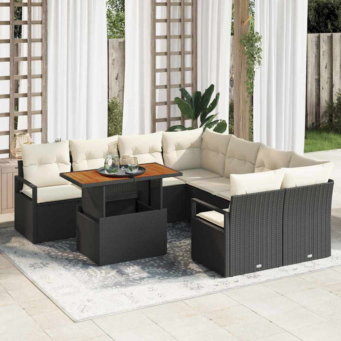 Set de masă pentru grădină 9 pcs Negru, Crem 100 x 55 x 73 cm - WALTI WALTI