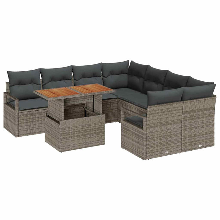 Set de masă pentru grădină cu pernă 9 pcs Gri 100 x 55 x 73 cm - WALTI WALTI