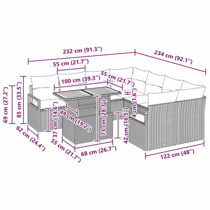 Set de masă pentru grădină cu pernă 9 pcs Gri 100 x 55 x 73 cm - WALTI WALTI