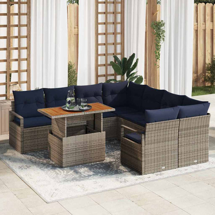 Set de masă pentru grădină cu pernă 9 pcs Gri și bleumarin - WALTI WALTI