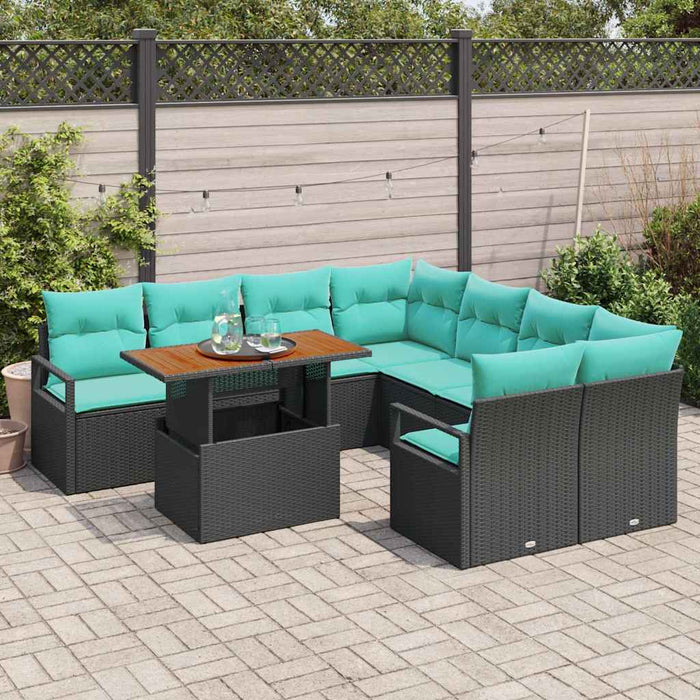 Set de masă pentru grădină 9 pcs Negru și Albastru petrol - WALTI WALTI