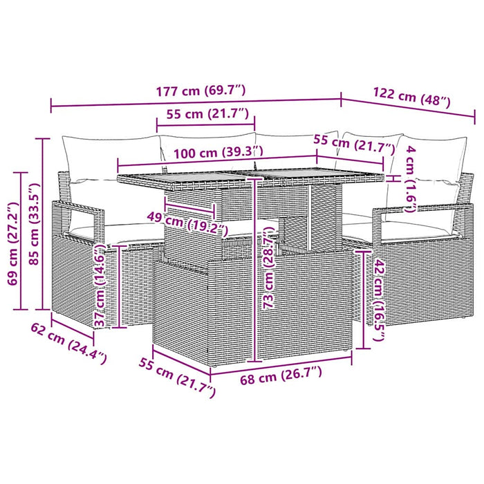 Set de masă pentru grădină cu pernă Manual 5 pcs Negru și Maro - WALTI WALTI
