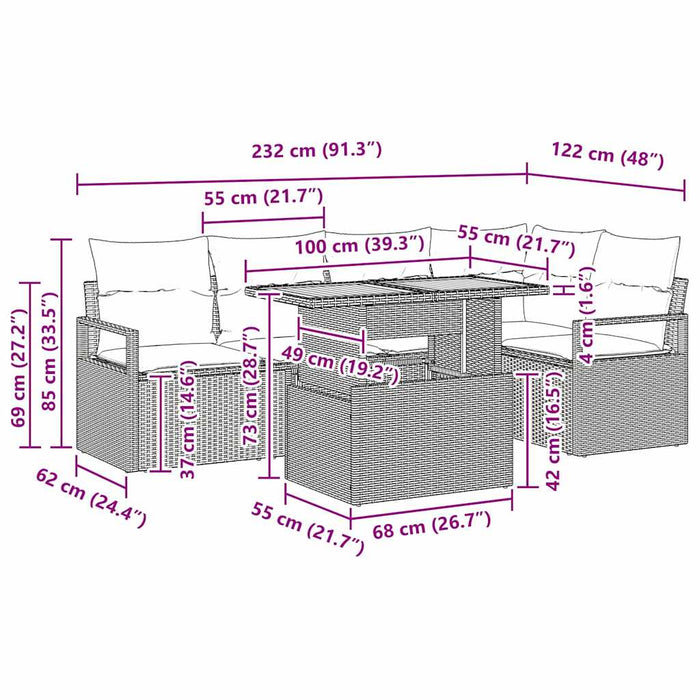 Set de masă pentru grădină 6 pcs Negru, Crem 100 x 55 x 73 cm - WALTI WALTI