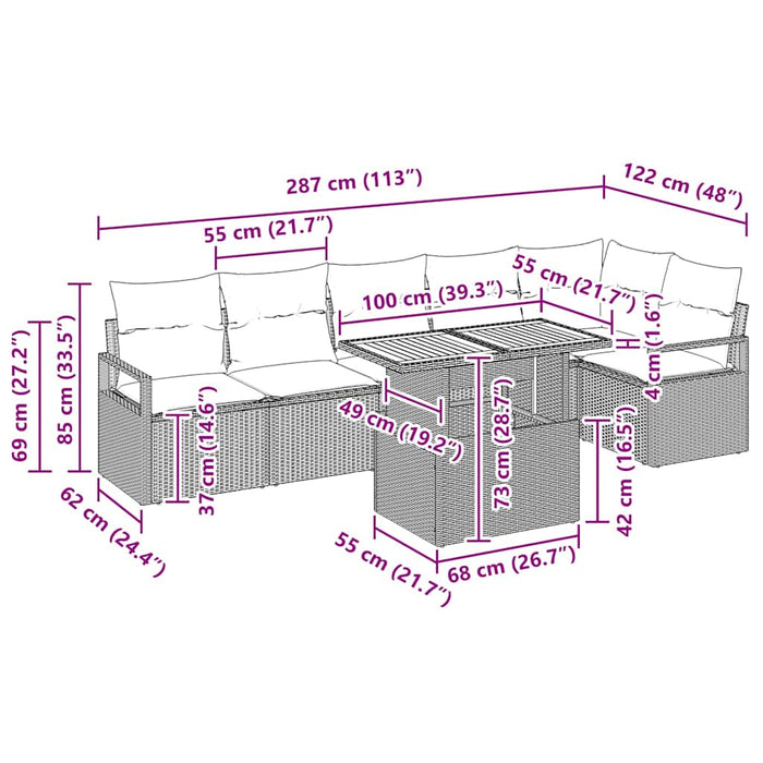 Set de masă pentru grădină 7 pcs Negru, Marron 100 x 55 x 73 cm - WALTI WALTI