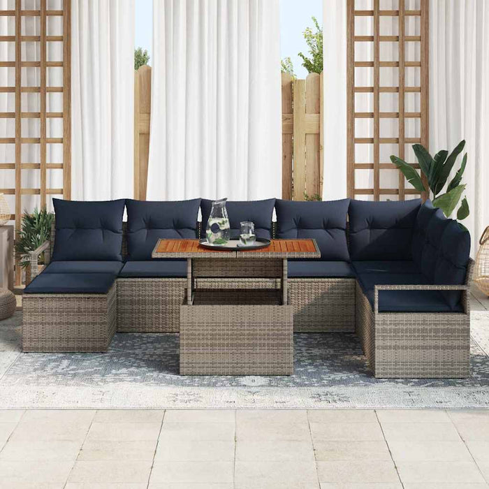 Set de masă pentru grădină cu pernă 9 pcs Gri și bleumarin - WALTI WALTI