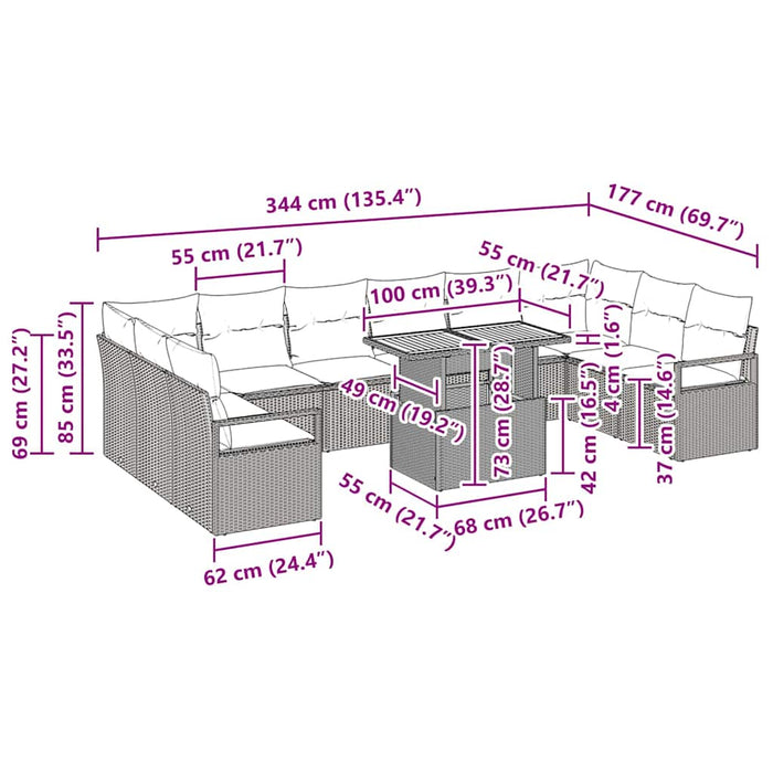 Set de canapele pentru grădină 11 pcs Bej, Gri 100 x 55 x 73 cm - WALTI WALTI