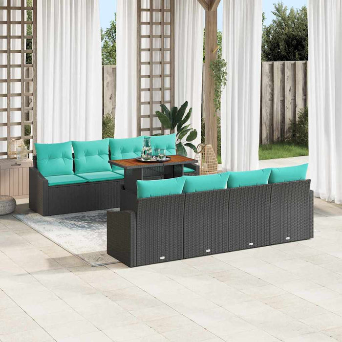 Set de canapele pentru grădină 9 pcs Negru și Albastru petrol WALTI