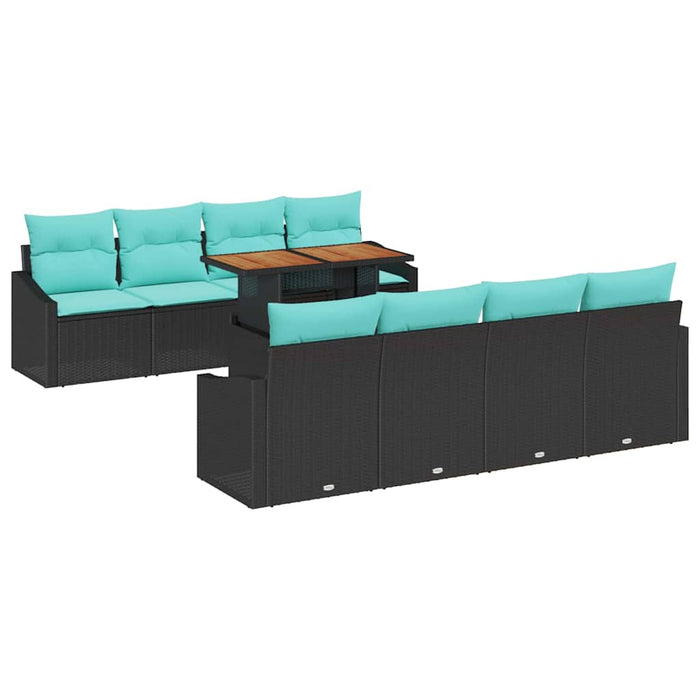 Set de canapele pentru grădină 9 pcs Negru și Albastru petrol WALTI