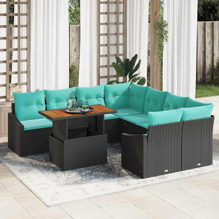 Set de masă pentru grădină 9 pcs Negru și Albastru petrol WALTI