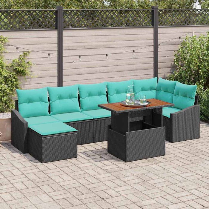 Set de canapele pentru grădină 8 pcs Negru și Albastru petrol WALTI