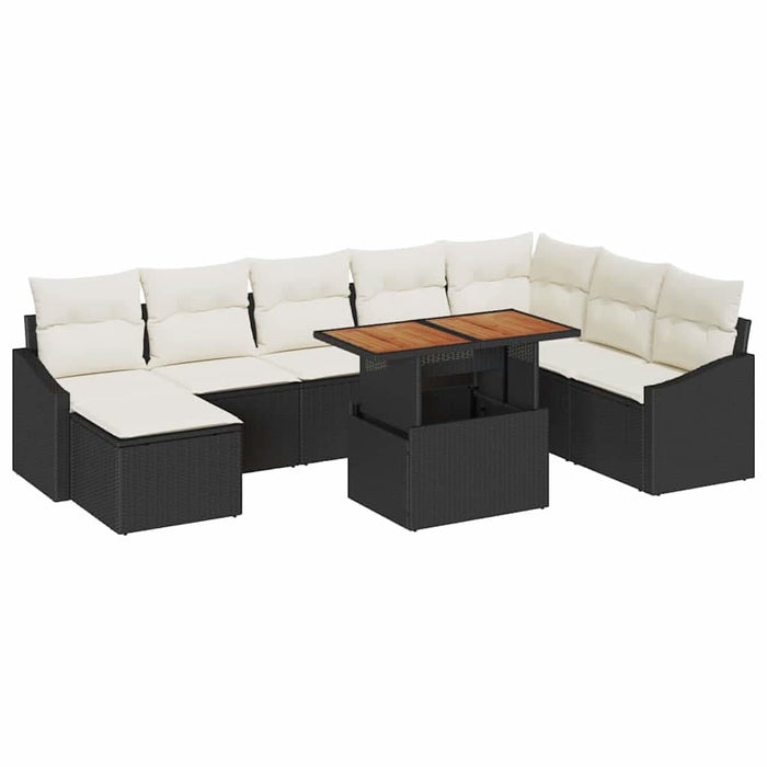 Set de canapele pentru grădină 9 buc. Negru și Crem WALTI