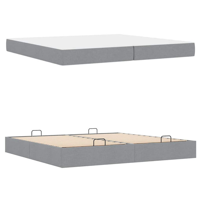 Cadru de pat cu depozitare Gri deschis 200 x 200 cm țesătură - WALTI WALTI