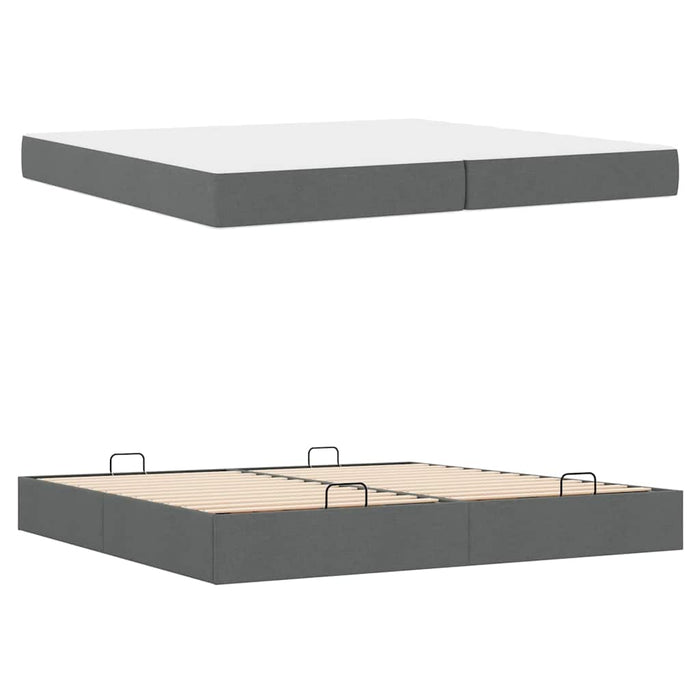 Cadru de pat cu depozitare Gri închis 200 x 200 cm țesătură - WALTI WALTI