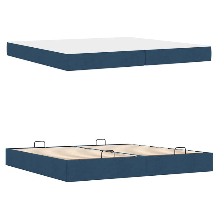 Cadru de pat cu depozitare albastru 200 x 200 cm țesătură - WALTI WALTI