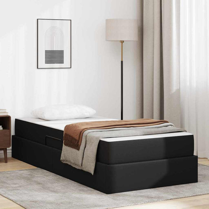 Pat cu saltea și spațiu de depozitare 2 pcs Negru Piele - WALTI WALTI