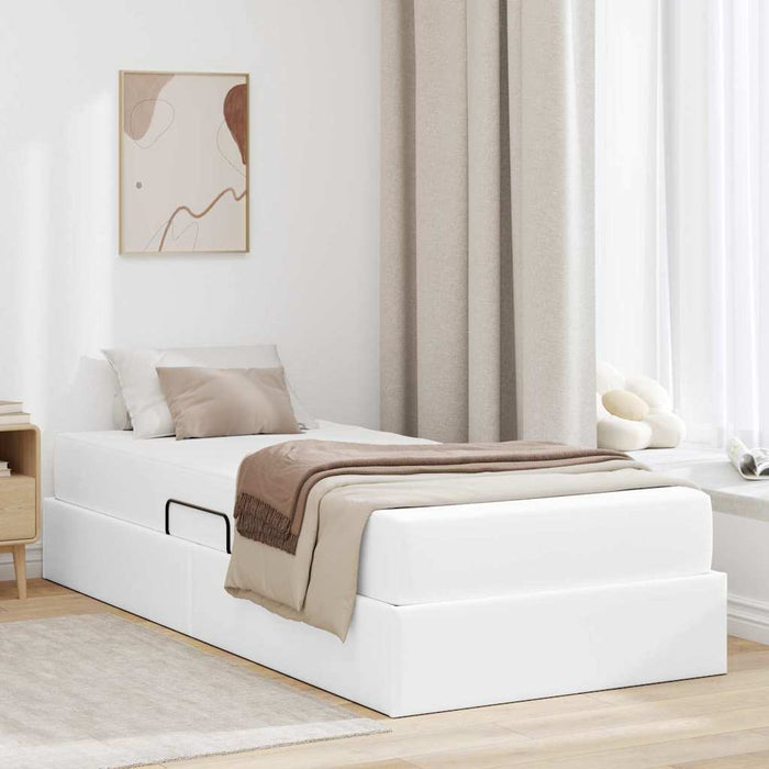 Pat cu saltea și spațiu de depozitare cu saltea 2 pcs Alb Piele - WALTI WALTI