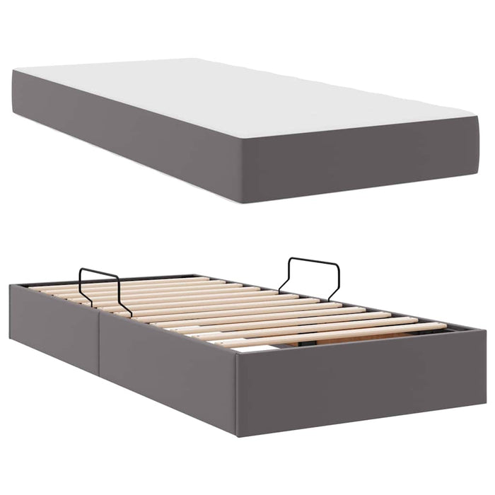 Pat cu saltea și spațiu de depozitare cu saltea 2 pcs Gri Piele - WALTI WALTI