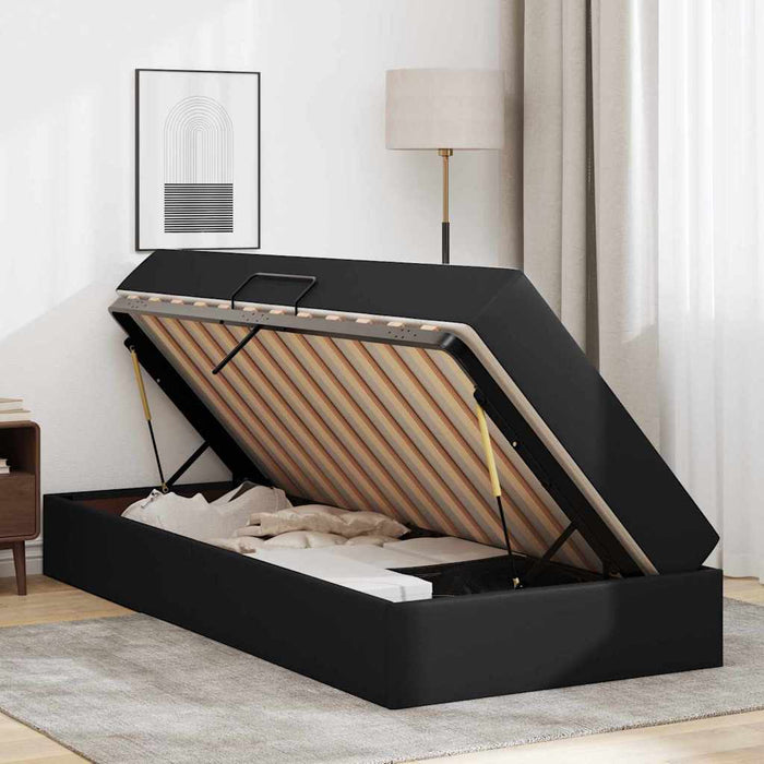 Pat cu saltea și spațiu de depozitare 2 pcs Negru Piele - WALTI WALTI