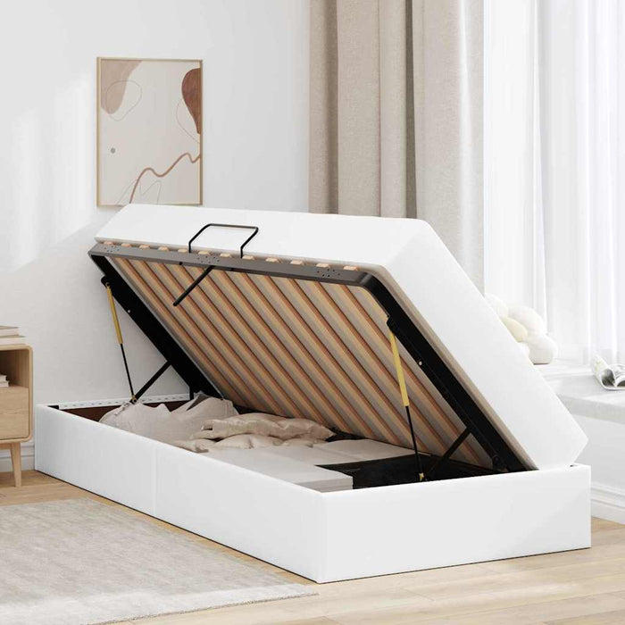 Pat cu saltea și spațiu de depozitare cu saltea 2 pcs Alb Piele - WALTI WALTI