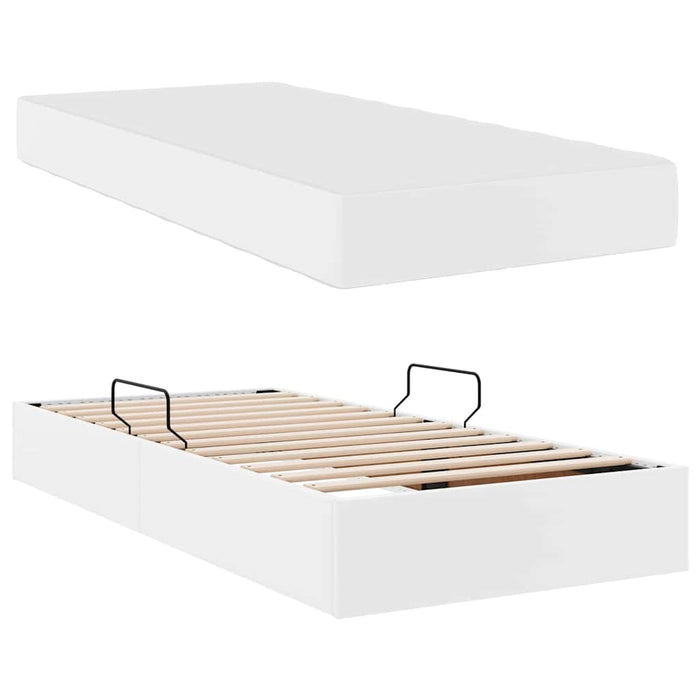 Pat cu saltea și spațiu de depozitare cu saltea 2 pcs Alb Piele - WALTI WALTI