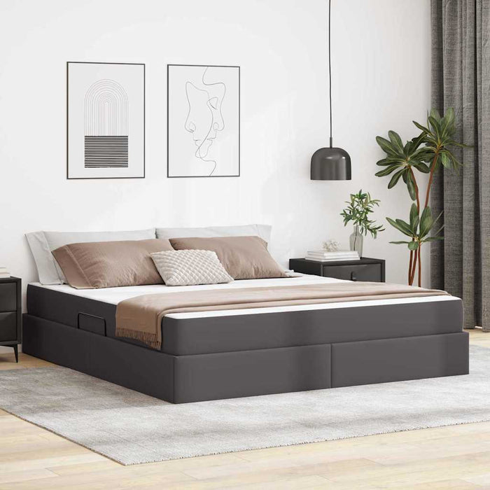 Pat cu saltea și spațiu de depozitare cu saltea 2 pcs Gri Piele - WALTI WALTI