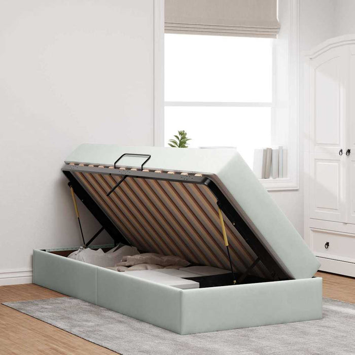 Pat cu saltea și spațiu de depozitare Gri deschis 90 x 190 cm - WALTI WALTI