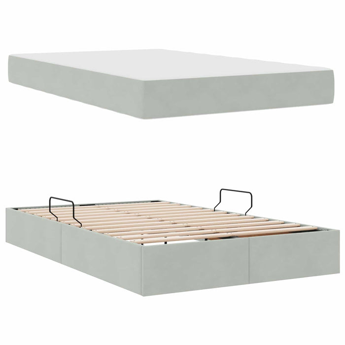 Pat cu saltea și spațiu de depozitare Gri deschis 120 x 190 cm - WALTI WALTI